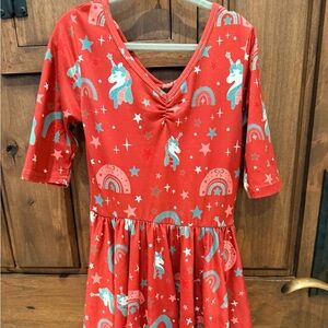 Christmas Unicorn Rainbow Red Kids Dress